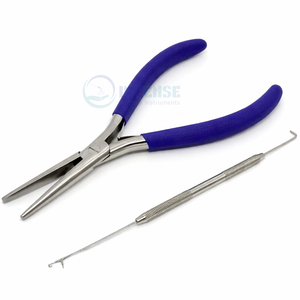 Alicates de punta larga de acero inoxidable de 7 pulgadas para extensiones de cabello, mango ergonómico azul, aguja de ganchillo, herramienta profesional para peinado. - Product Image 6