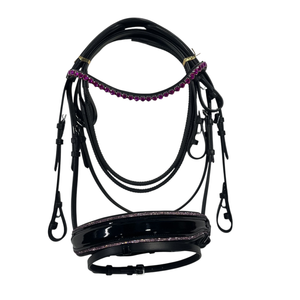 Ensemble de bridon pour cheval personnalisable avec strass scintillants violets, équipement équestre en cuir - Product Image 2