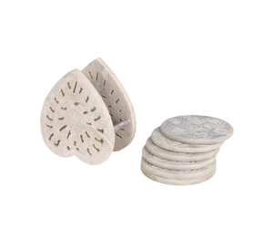 Marble Soapstone Leaf Design Coaster Set Handmade Round <b>Table</b> <b>Mats</b> and Pads - Product Image 3