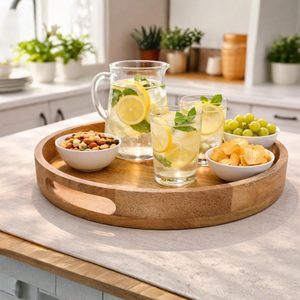 Bandeja de Servir Rústica de Madera para Comida, Bebidas, Mesa de Centro, Bandeja Decorativa Estilo Granja para Cocina y Decoración del Hogar - Product Image 3