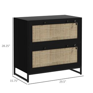 Armadietto Portadocumenti Nero Stile Boho a 2 Cassetti con Serratura, Formato Letter/A4/Legale, Barra Appendibile Regolabile, Assemblato per Uso in Palestra - Product Image 3