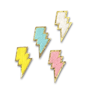 Parche de Felpa Autoadhesivo con Diseño de Rayo Bordado a Mano en Tela Chenille Colorida para Gorras - Product Image 1