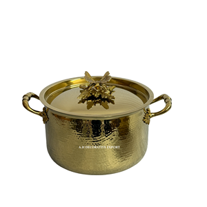 Handcrafted Nature-Inspired Golden <b>Cookware</b> Large Hammered Metal Pot with Decorative Butterfly Knob High-End Tabletop Casserole - Product Image 3