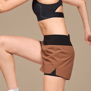 Shorts de sport pour femmes, coupe régulière, respirant, en spandex/polyester, taille élastique, avec poche arrière, pour la salle de sport, la remise en forme et la course à pied (2-en-1) - Product Image 6