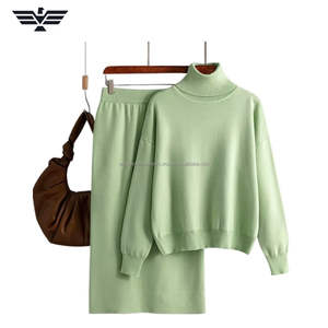 Ensemble coordonné décontracté pour femme, pull sans col et jupe mi-longue, couleur unie, été, haut court, polyester + élasthanne, coupe régulière, best-seller 2025 - Product Image 4