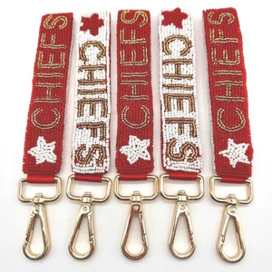 Premium Handmade Beaded Keychain CHIEFS Game Day Sports Wristlet <b>Strap</b> Custom Team Fan Key Holder Fashion <b>Adjustable</b> Red White - Product Image 1