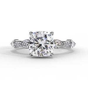 Cushion Cut Diamond Engagement Ring with Marquise Side <b>Stones</b> - Product Image 2