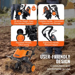 Motoculteur électrique filaire 12 A, largeur de travail 18 po, profondeur de travail 3,94 po, dents en acier MN, rotoculteur, largeur de travail 18 po, profondeur de travail 3,94 po - Product Image 3