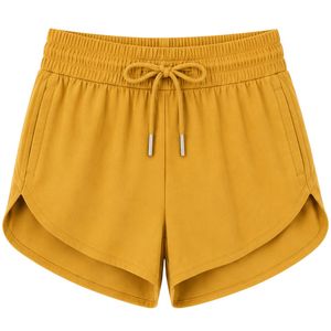 Shorts de sport jaune moutarde pour femmes, taille élastique avec cordon de serrage, pour la course, la gym, l'entraînement, décontractés, séchage rapide, vêtements de sport, personnalisables OEM - Product Image 1