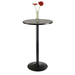 Tavolo da Pranzo Rotondo con Piano in MDF Nero, Gambe e Base Nere, Stile Tavolo da Pub - Product Image 2