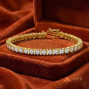 Pulsera de Tenis de Moissanita en Tono Dorado para Mujer, Cadena Fina y Eslabones, Piedras Redondas, Joyería de Moda, Regalos Elegantes para Aniversario - Product Image 2