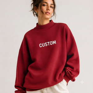 Sweat-shirt à col montant ample en coton doux pour femme, manches longues, coupe décontractée, vêtement essentiel de mode - Product Image 1