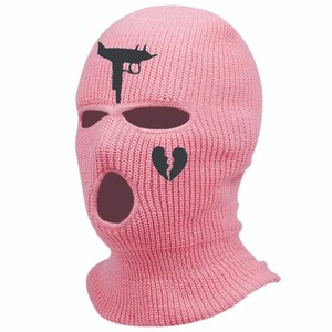 Pasamontañas de punto con estampado de pistola y corazón roto, unisex, para adultos, informal, 56-58 cm, impresión por transferencia de calor - Product Image 1
