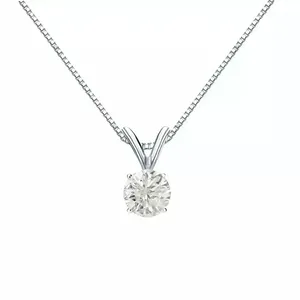 Pendentif solitaire classique pour femme Tishya Diamond, diamant moissanite rond de 1,00 ct, plaqué or blanc 14 carats - Product Image 1