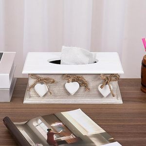 Boîte à mouchoirs en bois rustique faite à la main avec couvercle, décor en forme de cœur, porte-mouchoirs de table, distributeur de serviettes pour la maison, la chambre à coucher, le salon - Product Image 2