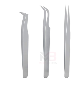 Customized stainless steel set High quality extension tweezers Set with white <b>smooth</b> tips Plain grip for easy use - Product Image 6