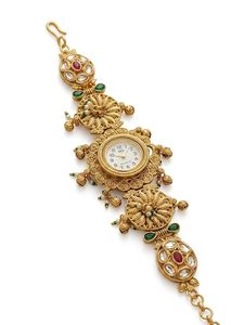 Bracelet Montre Vintage en Alliage Plaqué Or avec Incrustation de Rubis Griffe et Motif Floral, Bijou pour Femme, Cadeau, Tenue de Soirée - Product Image 2
