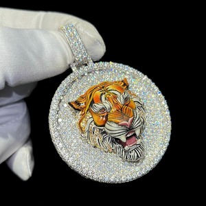 Pendentif Tigre de Luxe en Argent 925 avec Incrustation de Moissanite Micro-Sertie, Breloque Thème Animal pour Usage Quotidien, Style Unisexe - Product Image 2