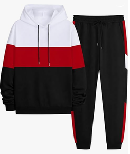 OEM Wholesale Custom Men's 2-Piece Color Block Front Streetwear Winter Tracksuit Set Hoodie Pullover Sweatshirt Jogger - Product Image 6
