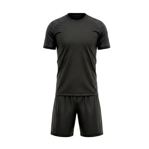 Minimalist Solid Black Soccer Uniform Blank Football Jersey Set Training Wear Performance Polyester Men Sportswear - Product Image 1