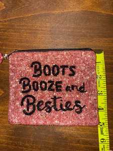 Handmade Pink Rectangular Purse With <b>Boots</b> Booze And Besties Embroidery Textile Craft - Product Image 3