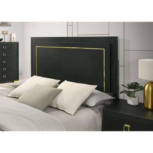 Queen Size <b>Bed</b> with LED W Black Wooden <b>Frame</b> and <b>Gold</b> Trim 1pc Up-Holstered Bedroom Furniture with Metal Bracket Legs - Product Image 4