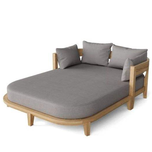 <b>Large</b> teak wood sun lounger furniture equipped with soft foam and <b>pillows</b>, suitable for resting by the pool - Product Image 3