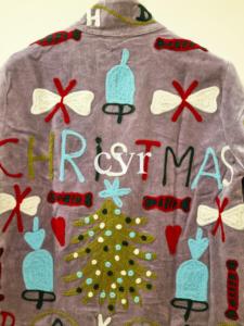 Purple Mandarin Collar Embroidered Velvet Jacket Full Sleeve Hand Embroidery Letter Pattern Casual Outerwear Autumn Wear - Product Image 5