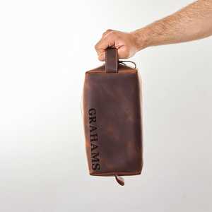 Genuine Leather Toiletry Bag <b>Mens</b> Dopp Kit Travel Wash Bag Shaving Kit <b>Pouch</b> Waterproof Interior Custom Logo TYG-0187 - Product Image 5