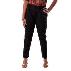 กางเกงทรงตรงเข้ารูปผ้าฝ้ายสีดำยืดหยุ่น - Product Image 1