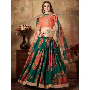 Wedding Apparel <b>Marvelous</b> Green <b>Printed</b> Organza Plus Size Lehenga Choli for Festivals - Product Image 6