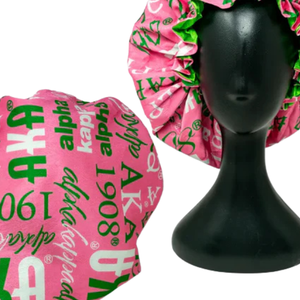 Pink and Green Luxury Satin <b>Bonnet</b> with 1908 Pattern Double Layer Hair Wrap Sleep Cap for Women Beauty and Comfort - Product Image 3