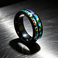 Bague en carbure de tungstène avec incrustation d'opale concassée et de coquille d'ormeau, alliance bombée pour hommes et femmes, bijoux inspirés de l'océan en gros