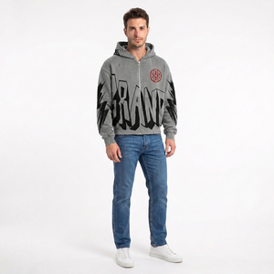 Sudadera con Capucha Oversize con Cremallera Brandstate para Hombre, Gris, de Felpa Francesa, Estilo Urbano, con Estampado de Marca Audaz y Logotipo de Estrella - Product Image 4