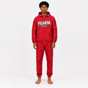 Ensemble survêtement coupe-vent rouge pour homme, veste à capuche légère en nylon et pantalon de jogging, vêtements de sport avec logo personnalisé - Product Image 1