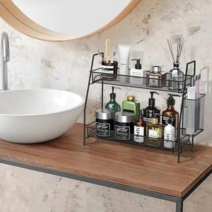 Étagère à épices de cuisine en métal à 2 niveaux, organisateur de rangement sur pied avec porte-ustensiles - Product Image 5