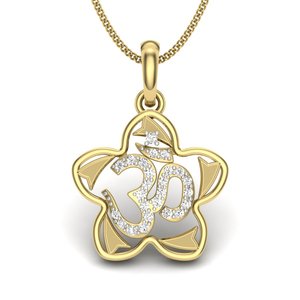 Yellow <b>Gold</b> Diamond Om Pendant With Round Brilliant Cut Stones Religious Style Unisex Jewelry - Product Image 1