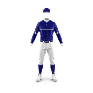 Custom Baseball Uniform Men's Full Sleeve Jersey With Number 10 And Name Embroidery Blue <b>Cap</b> Moisture Wicking Polyester - Product Image 2