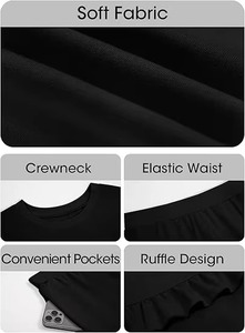 Haut à volants noir en maille à manches longues pour femme, col rond, couleur unie, respirant, idéal pour le printemps - Product Image 3