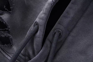 Sweat à capuche personnalisé avec logo, style vintage, noir, épaules tombantes, effet délavé, en coton épais, pour hommes et femmes, DDP - Product Image 3