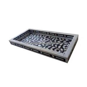 Bandeja con incrustaciones de hueso hecha a mano, bandeja decorativa de madera para servir café, té, comedor y Decoración elegante para el hogar - Product Image 6