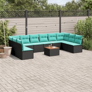 Ensemble de canapés de patio en polyrotin noir 11 pièces avec coussins, collection de meubles d'extérieur élégante - Product Image 1