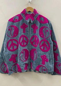Top Product Wholesale Suzani Embroidered Velvet Jacket Women Short Winter <b>Coat</b> Button Bohemian Bomber Jacket Factory Price - Product Image 2