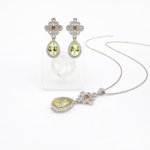 Ensemble pendentif et boucles d'oreilles en argent sterling 925 avec citrine naturelle et quartz citron, plaqué rhodium, bijoux fins OEM ODM - Product Image 1