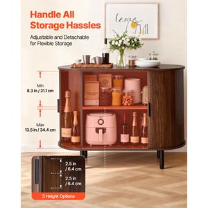 Mobile Bar/Caffetteria Scanalato Stile Mid-Century con 2 Ante Scorrevoli, Credenza da Cucina/Buffet - Product Image 4