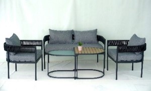 Ensemble de salon de jardin en aluminium tressé avec table et canapé métalliques pour l'extérieur - Product Image 1