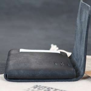 Premium <b>Black</b> Leather Seamless <b>Wallet</b> Grained Texture No Stitch Mini Card Holder <b>For</b> OEM Orders SLW-0041 - Product Image 2