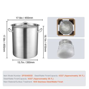 Olla Grande de Acero Inoxidable de 42 Cuartos con Tapa y Asa, Olla Comercial Resistente para Sopa y Uso Comercial, Utensilio de Cocina Multiusos - Product Image 3