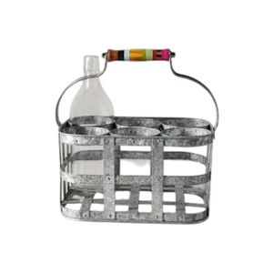 Caisse de transport en métal galvanisé pour 6 bouteilles de vin et de bière avec poignée, pour bars et restaurants, en vente en gros - Product Image 1