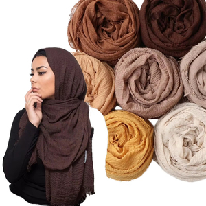 Pañuelos de Moda Islámica para Mujeres Musulmanas, Pañuelos Plisados de Color Sólido, Hijab de Algodón Arrugado para Mujeres - Product Image 6